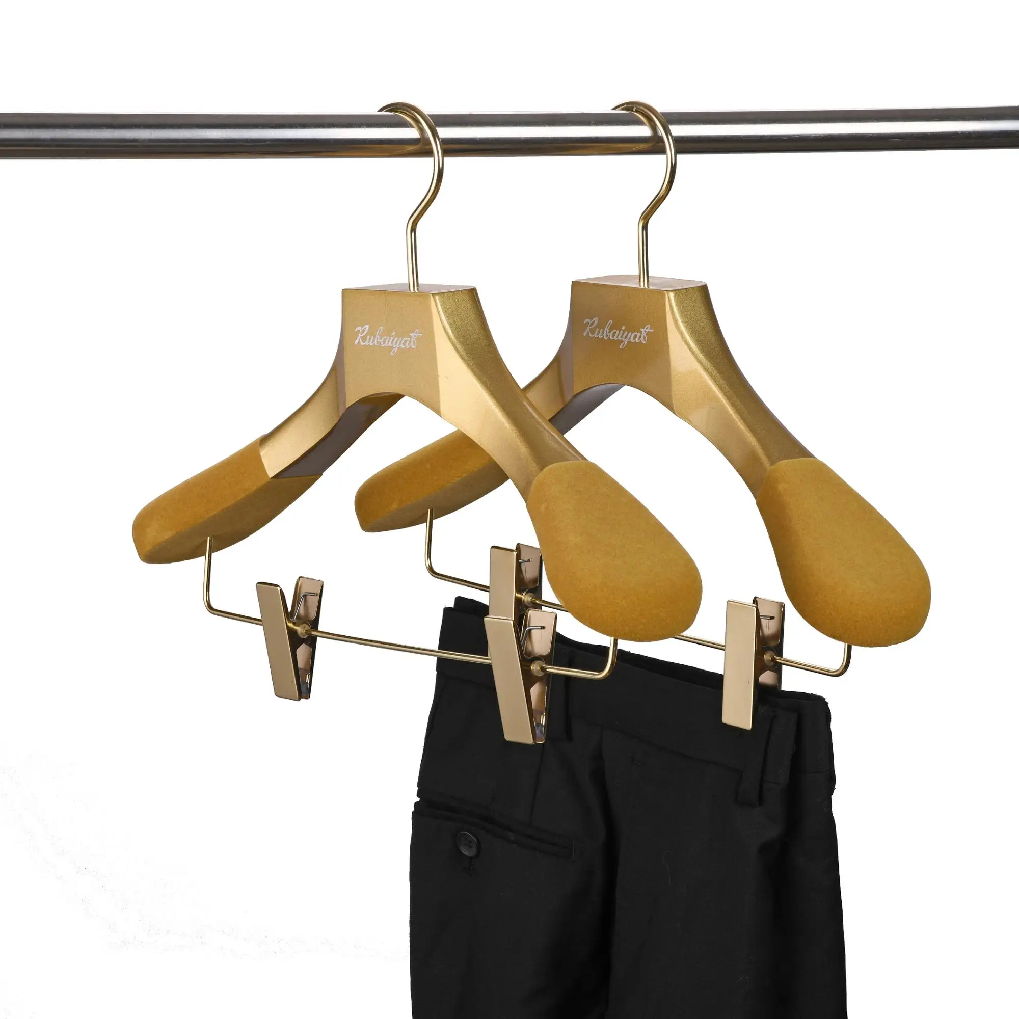 2018 New Custom Luxury Hangers Clothes Wooden With Golden Clips Buy