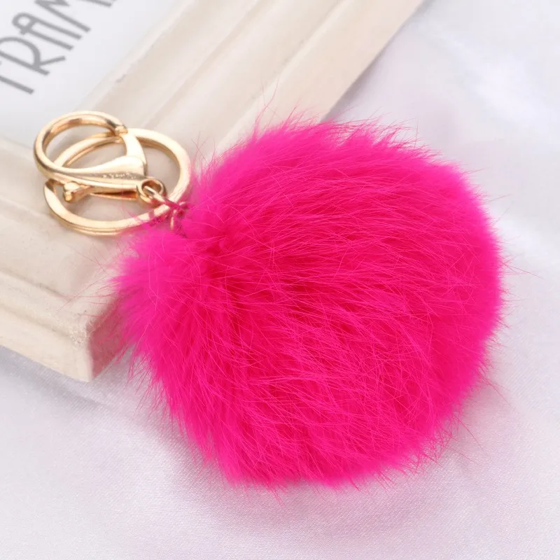 15 colors 8CM Genuine Leather Rabbit fur ball plush key chains car key ...