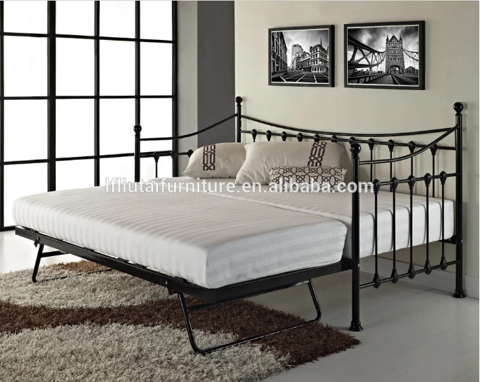 Single 3ft Black Metal Day Bed With Trundle Guest Bed Bedroom Furniture
