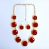 Simple and elegant necklace and earring set with square diamond cut epoxy resin stone