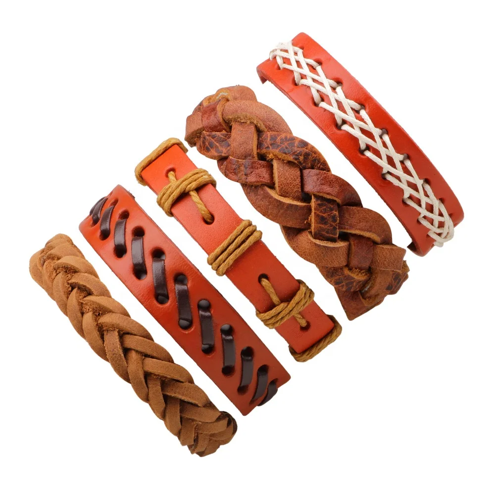 Wholesale Leather Bracelet Womens Genuine Leather Pu Rope Braided
