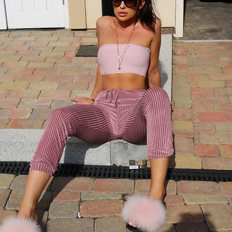 pink velvet pants outfit