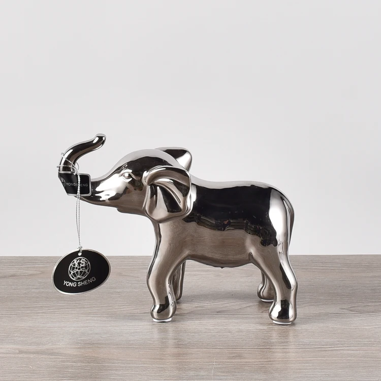 Modern Style Silver Plating Ceramic Elephant Statues Gifts Crafts Home