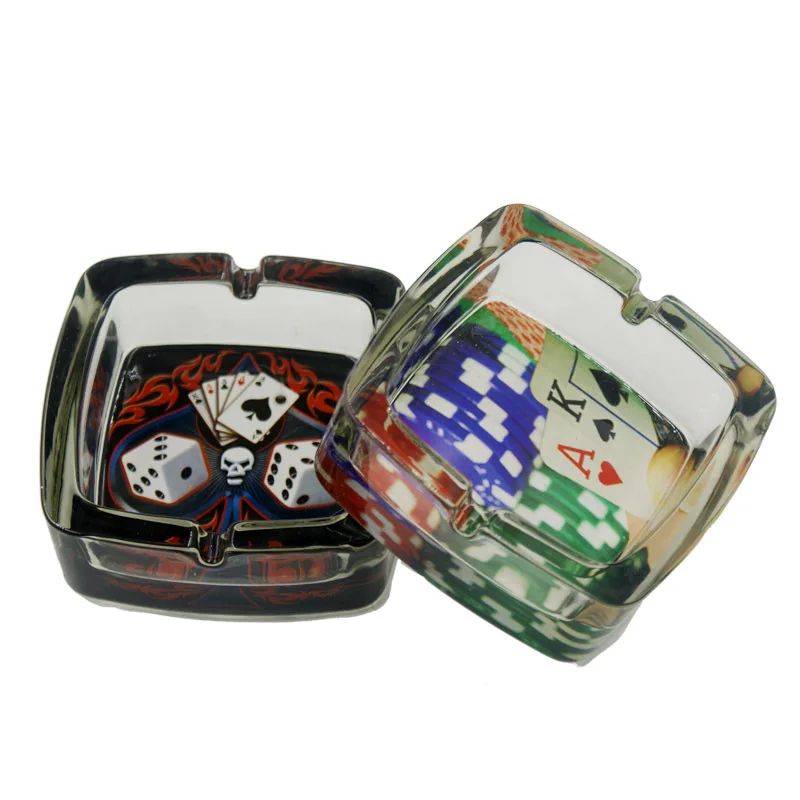 Creative Dice Poker Square Glass Ashtray High Grade 95mm Household