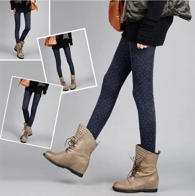 Winter New Women Warm Tights Dot Design Thick Soft Cotton Wool Knitted