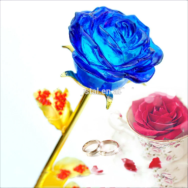 product hot sale girl friend gifts royal blue crystal flower glass rose-22