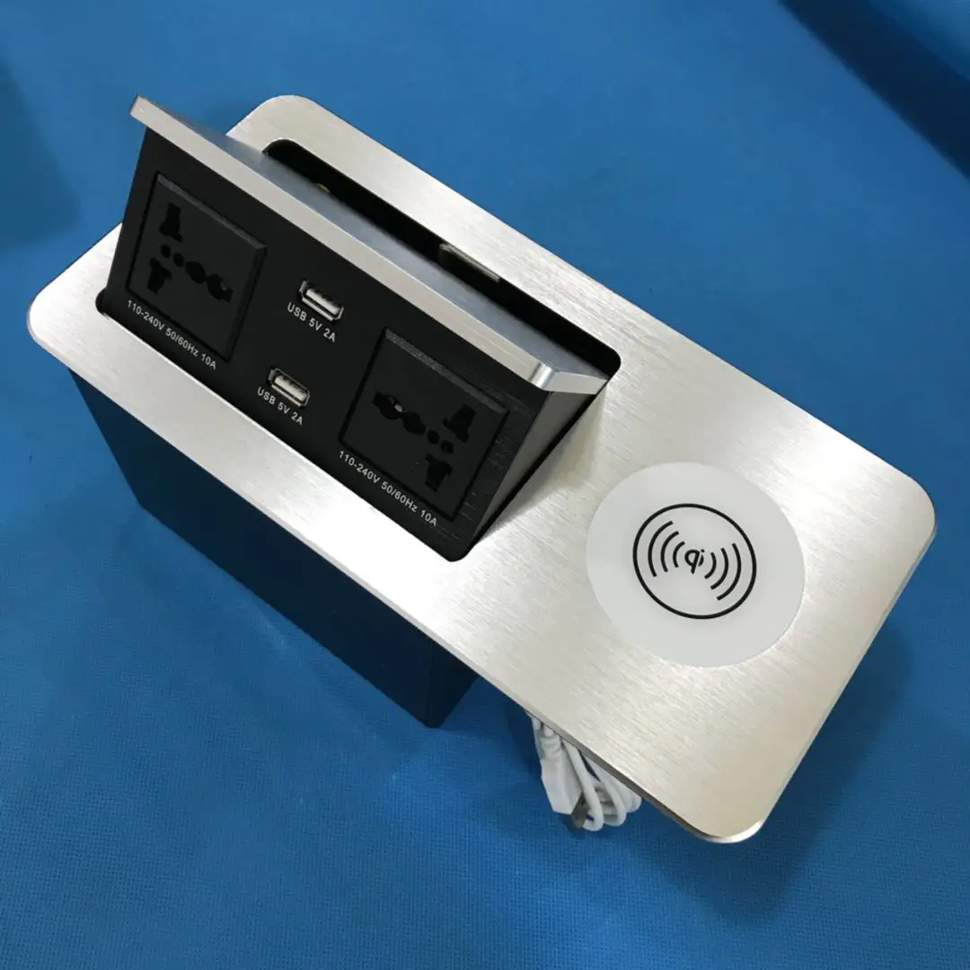 Hydraulic Pop Up Desktop Power Socket With Wireless Charger /universal