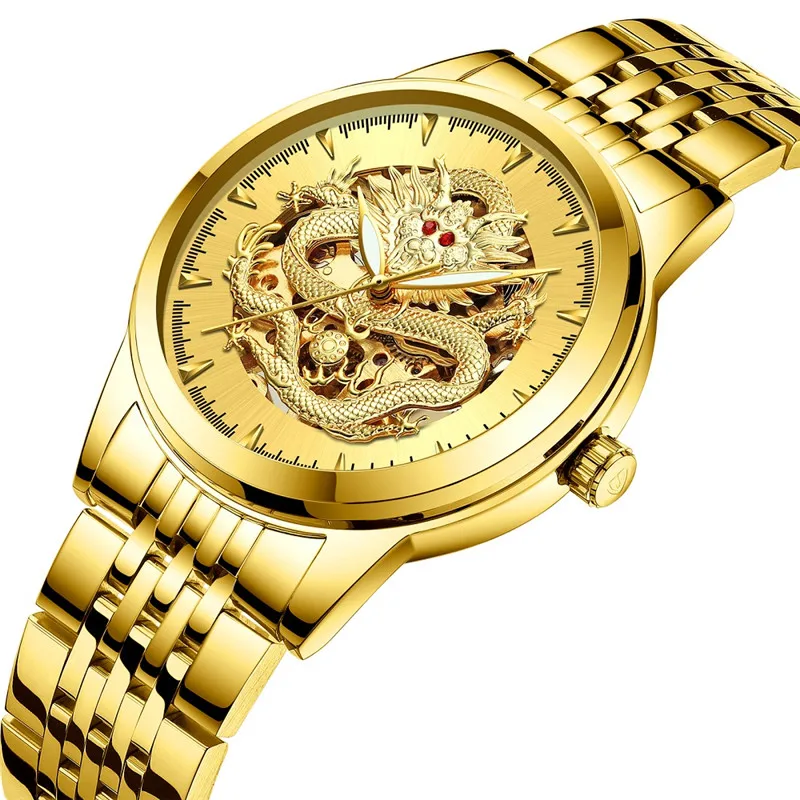 Alibaba Venta Caliente De China Negro Dragón De Oro Relojes Alibaba China Relojes De Los Hombres Logotipo Personalizado