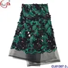 Hot Sale elegant garment sequins dress fabric CL61307-3 popular navy green birthday party evening party net lace fabric