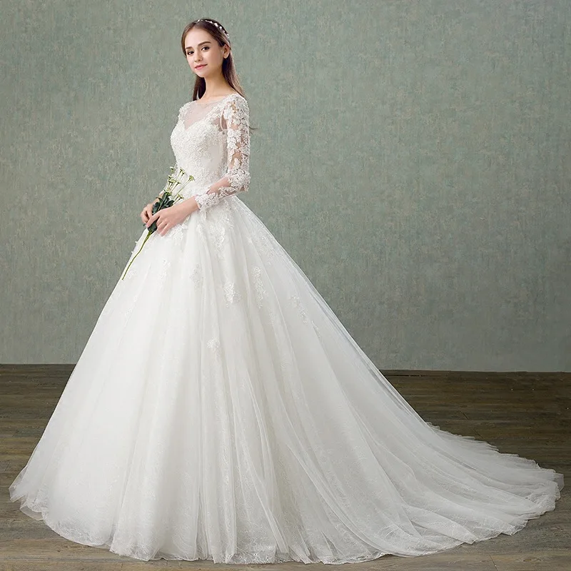 Golden Supplier Wedding Dress 2018 Long Sleeve Open Back Lace