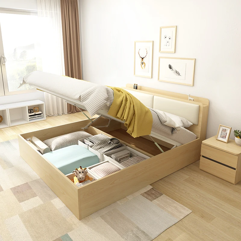 Space Saving Wooden Bedroom Furniture Double Bed With Box - Buy Fabric ...