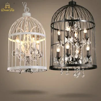 Antique Style Rustic Finishes Birdcage Crystal Pendant Lamp