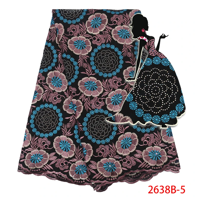 African Swiss Voile Lace in Switzerland 100% Cotton Fabric Lace with Stones for Nigerian Women Dress XZ2638B