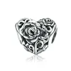Romantic New 925 Sterling Silver Rose Flower Engrave Heart Beads fit Charm Bracelets & Bangles DIY Jewelry Making BAMOER