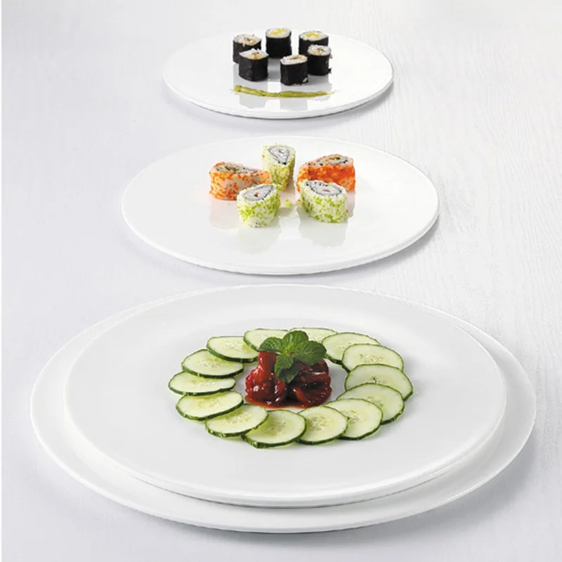 Fully Flat Plain White Porcelain 12inch 14inch Pizza Plates For Restaurant