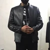 Small leather zip-up motorcycle jacket Lapel collar trapezoid lapel men's premium jackets