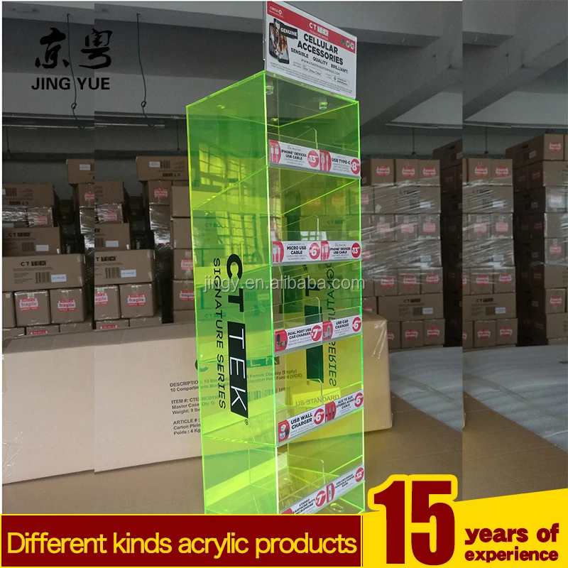 5 Tiers Green Pmma Acrylic Mobile Phone Accessories Data Cable Usb