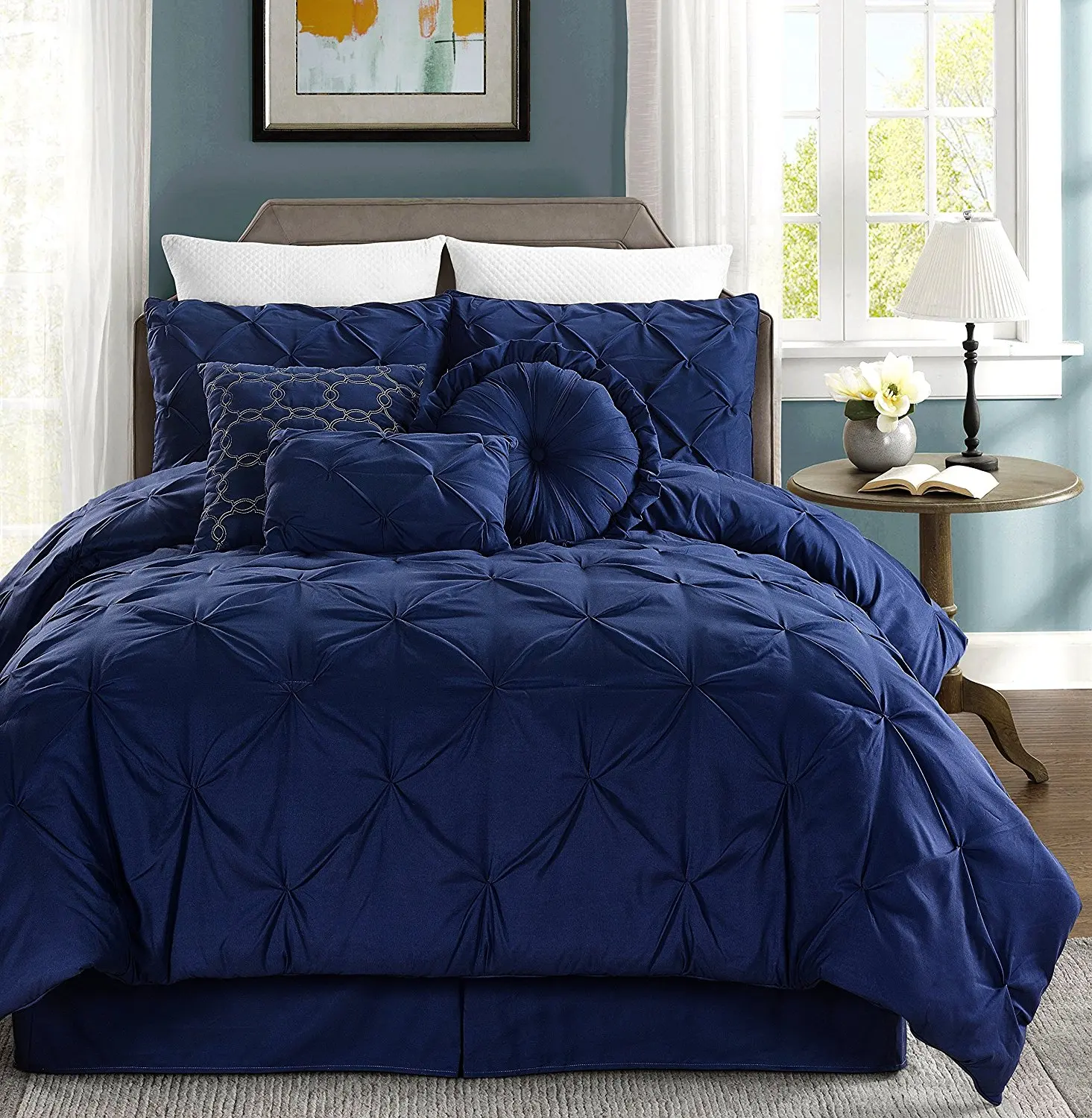 Chezmoi Collection Sydney 7-piece Pintuck Bedding Comforter Set (Full, Navy)