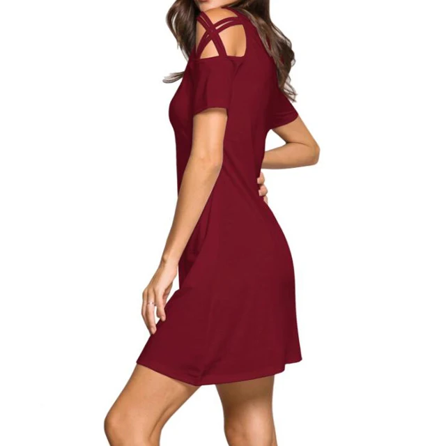 High Fashion Hot Sell Round Neck Strapless Belt Casual Woman Dress