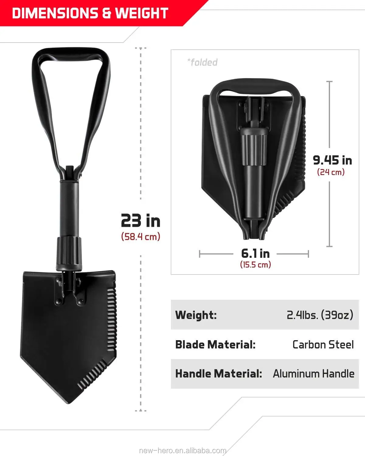 Collapsible E-tool Shovel - Portable,Metal,Folding,Tactical Shovel With ...