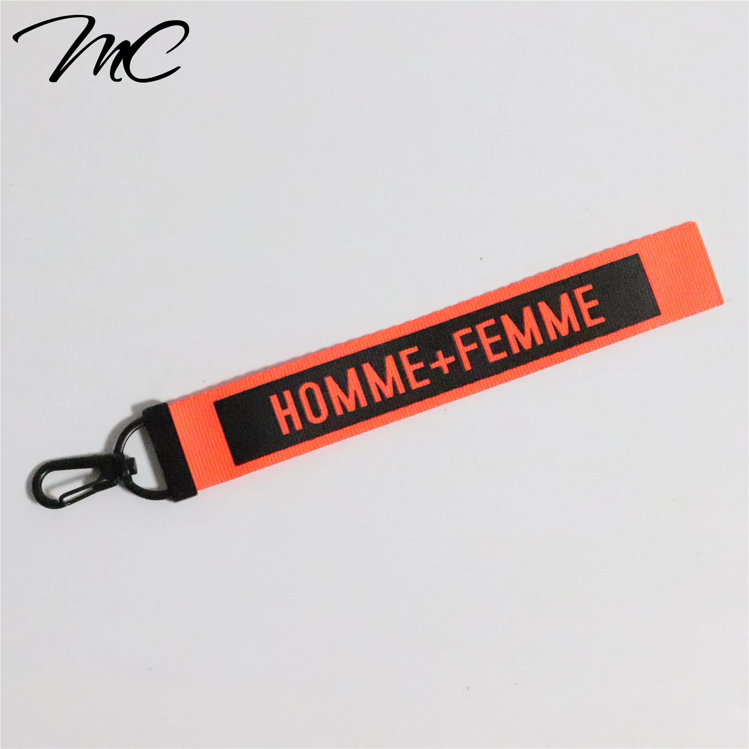 定制高品质丝印品牌标志橙色尼龙手腕品牌钥匙扣锁扣锁链