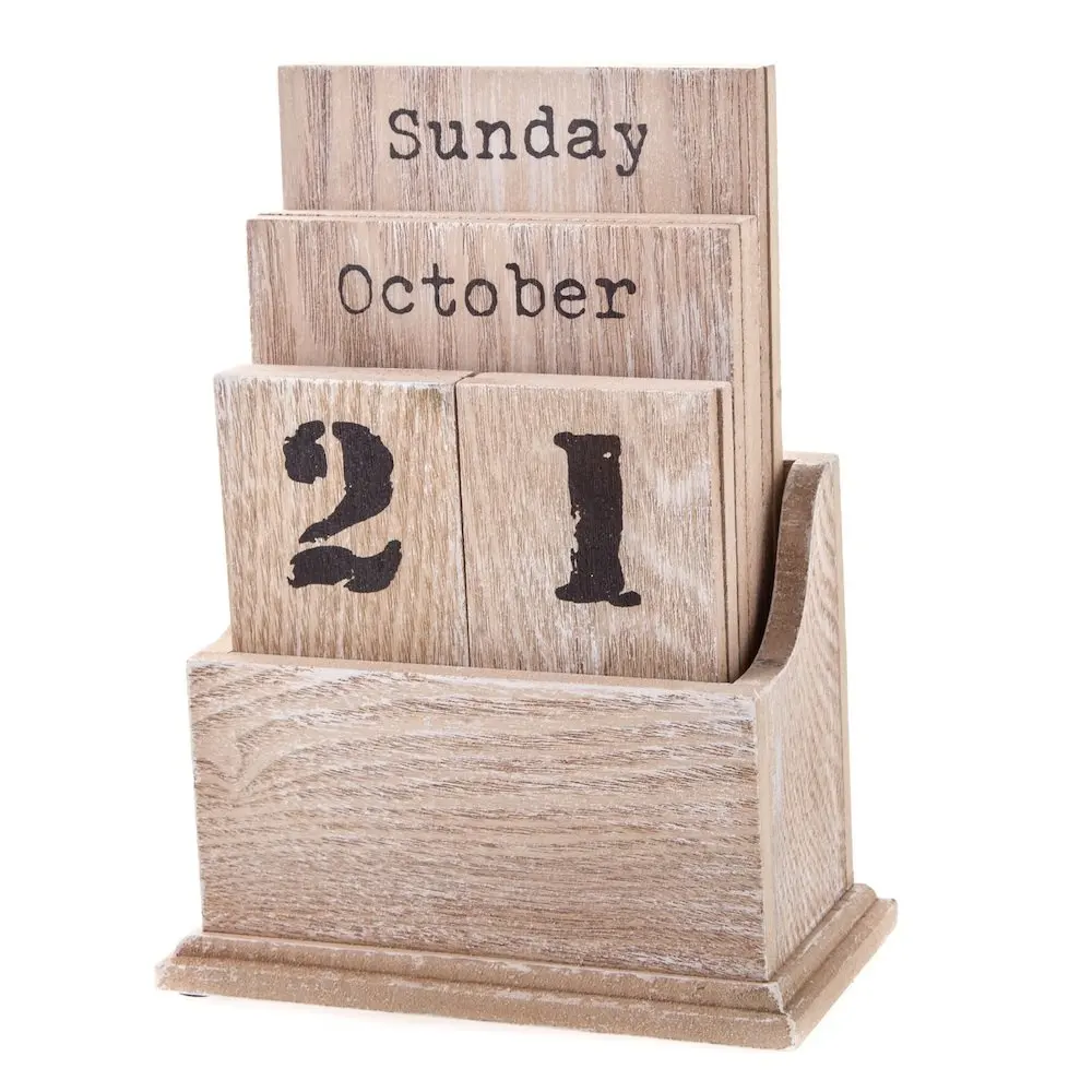 Decorative Rustic Wooden Desktop Cubes Perpetual Calendar,Creative Desk