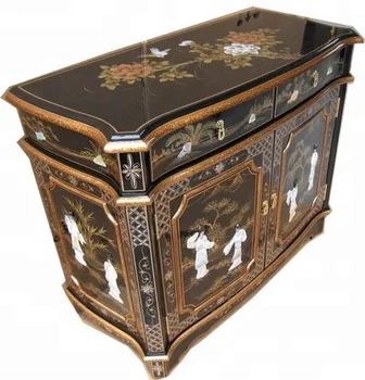 Mother Of Pearl Lacquer Asia Oriental Furniture Hand Painted