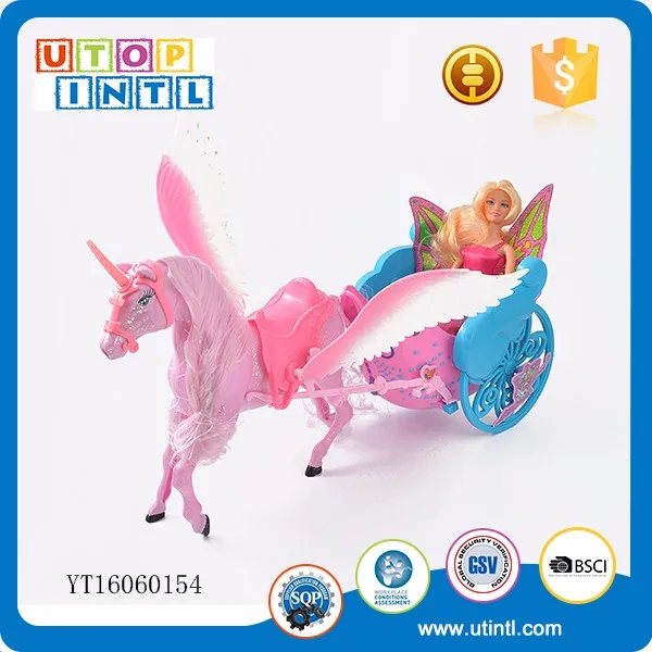 Children toy beautiful princess dress up game fairy doll with pegasus car