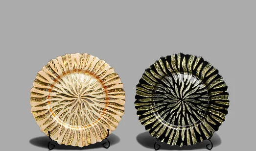 Tableware Market in Guangzhou Gold Silver Rim Glass Charger Plate Under Plate