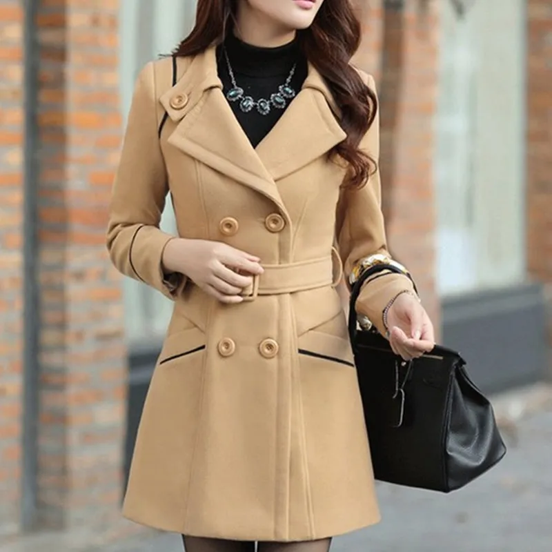 Polyester Women Mid-long Style Plain Dyed Ladies Overcoat Designs ...