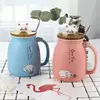 wholesale online 450ml Creative color animal cat heat-resistant Mug cartoon with bamboo lid cup kitten coffee ceramic 3d mugs