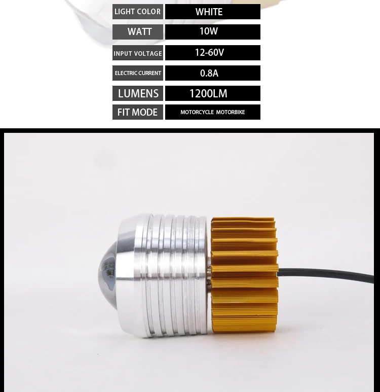 fábrica al por mayor 10W llevó la linterna de la motocicleta u2 llevó la luz 12v llevó la luz estroboscópica