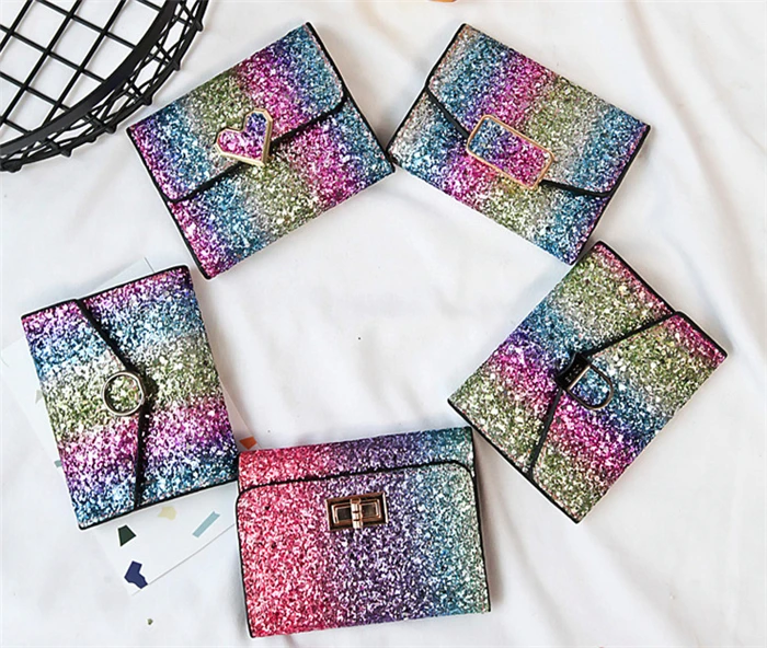 korean style fashion small short design glitter bling wallet for lady girls
