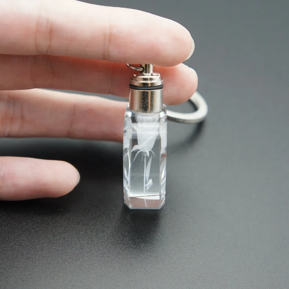 Customized Logo 3d Laser Engraving Crystal Glass Keychain Blank