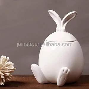 China Candy Jar Decoration Manufacturers Customized Easter Plain White Bunny Shape Ceramic Cookie Jar Candy Home Decoration