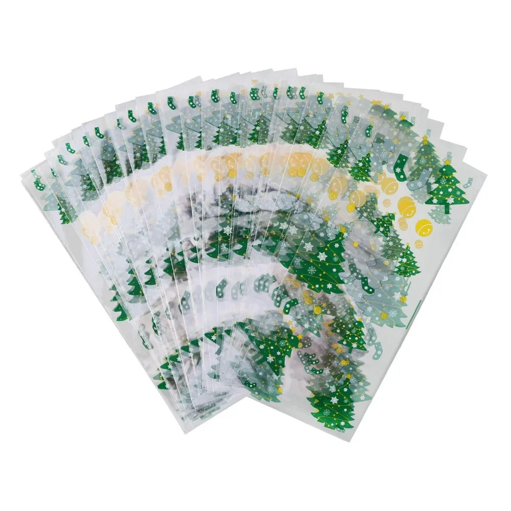 200 Pieces Christmas Cellophane Treat Bags Clear Candy Cookie Bags In