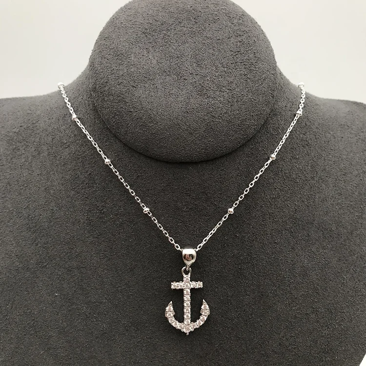 product-Luxury Cubic Zirconia Necklace Anchor Charm Jewelry China, Gold Anchor Pendant Cubic Zirconi