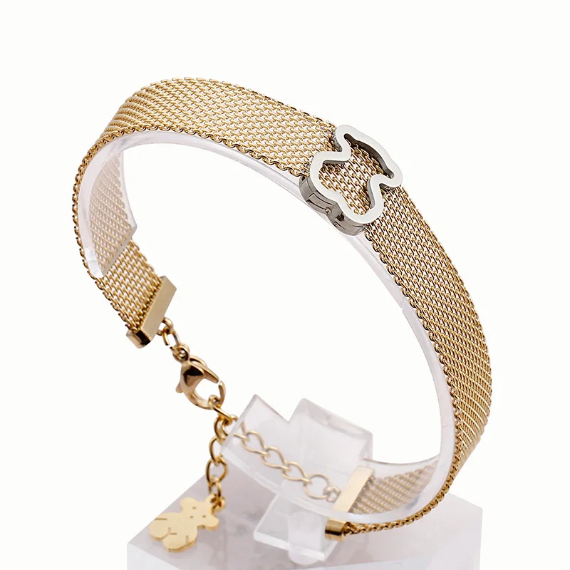 Cheap Bear Charm Jewellery Bracelet Adjustable 18k Gold Women's Mesh