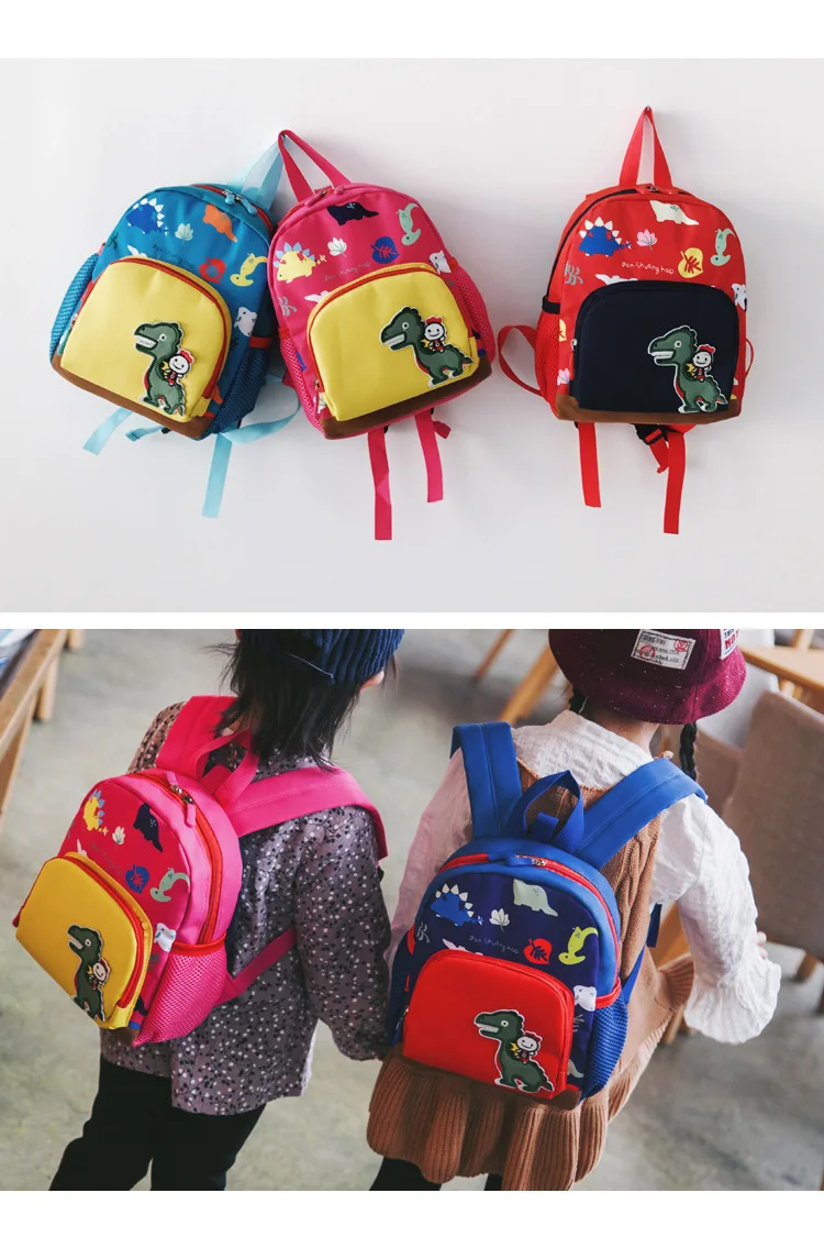Toddler Kids cartoon dinosaur Backpack,Baby Boys Girls Toddler Pre School canvas Bag with Safety Harness
