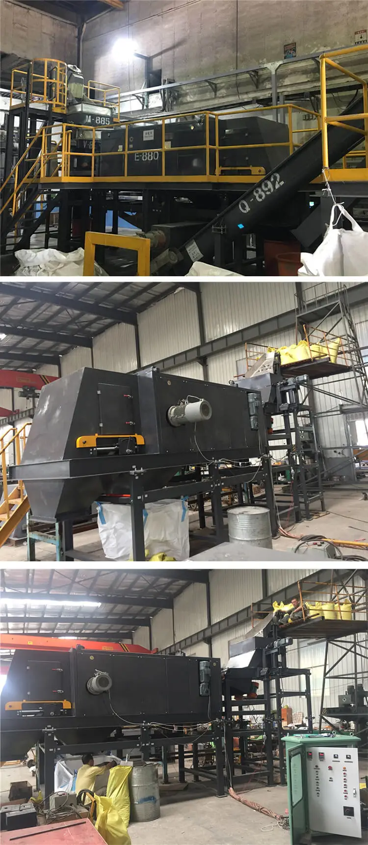 Automatic separating line with eddy current separator for medical glass scraps containing aluminum and non-ferrous metal