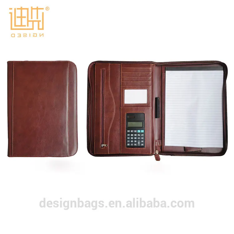 Business Conference Custom A4 Pu Leather Expandable Portfolio Folder With Calculator Pen Loop
