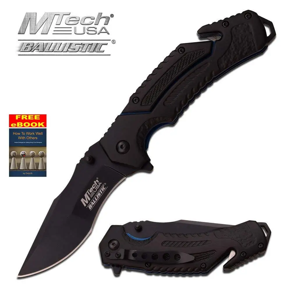 Mtech Ballistic Black W/Blue Spring Assisted Assist Knife Knives #A915BL + free eBook by OnlyUS