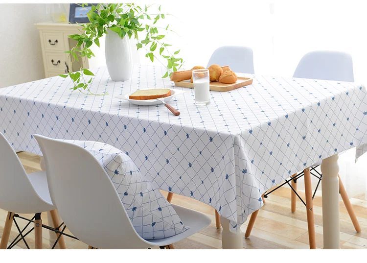 Custom polyester cotton print simple fresh blue checkered tablecloth