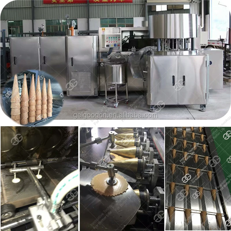 Industrial Full Automatic Cone Baking Production Line Rolled Biscuit Sugar Waffle Cone Maker Icecream Cone Machinery For Sale