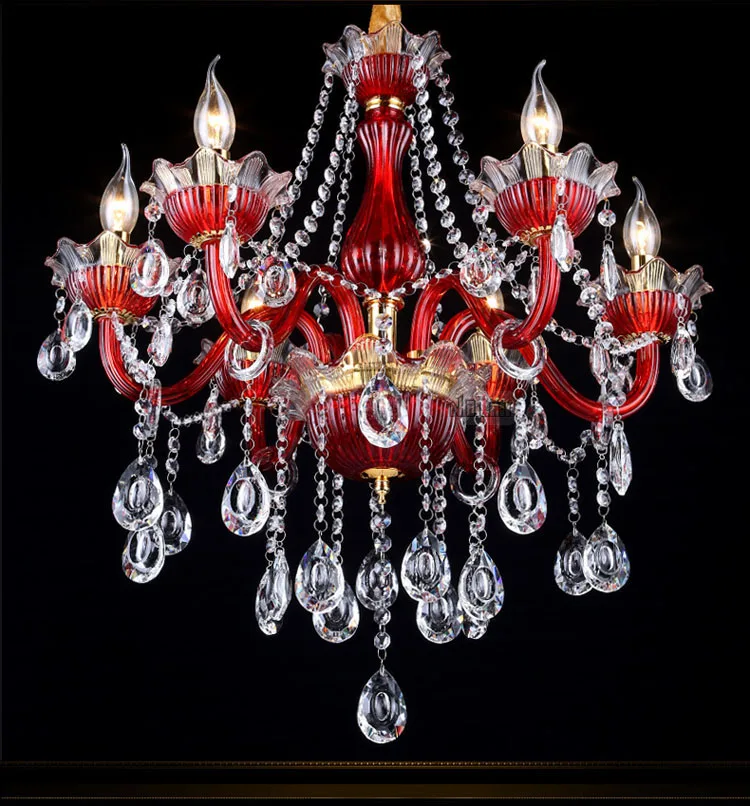 Wholesale red glass candle crystal Lamp Chandelier for Creative Hotel Romantic Cafe Lighting bedroom Internet Bar