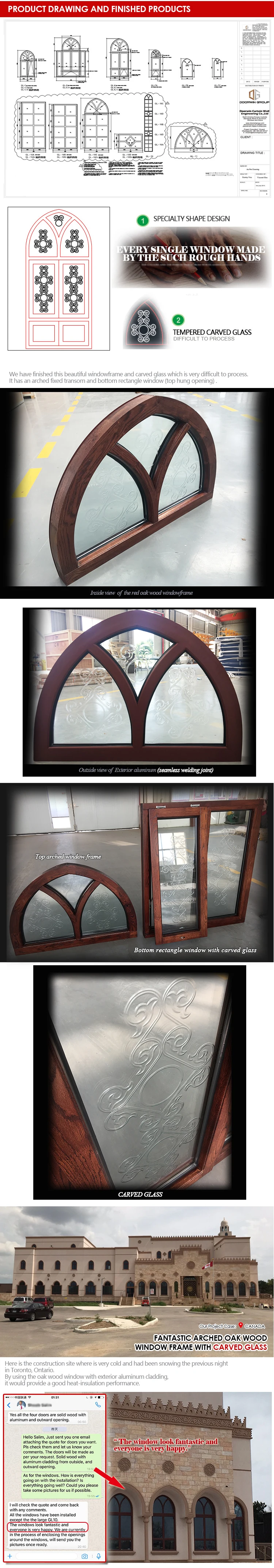 San Francisco famous square type arch design wind proof water proof red oak solid wood material church windows
