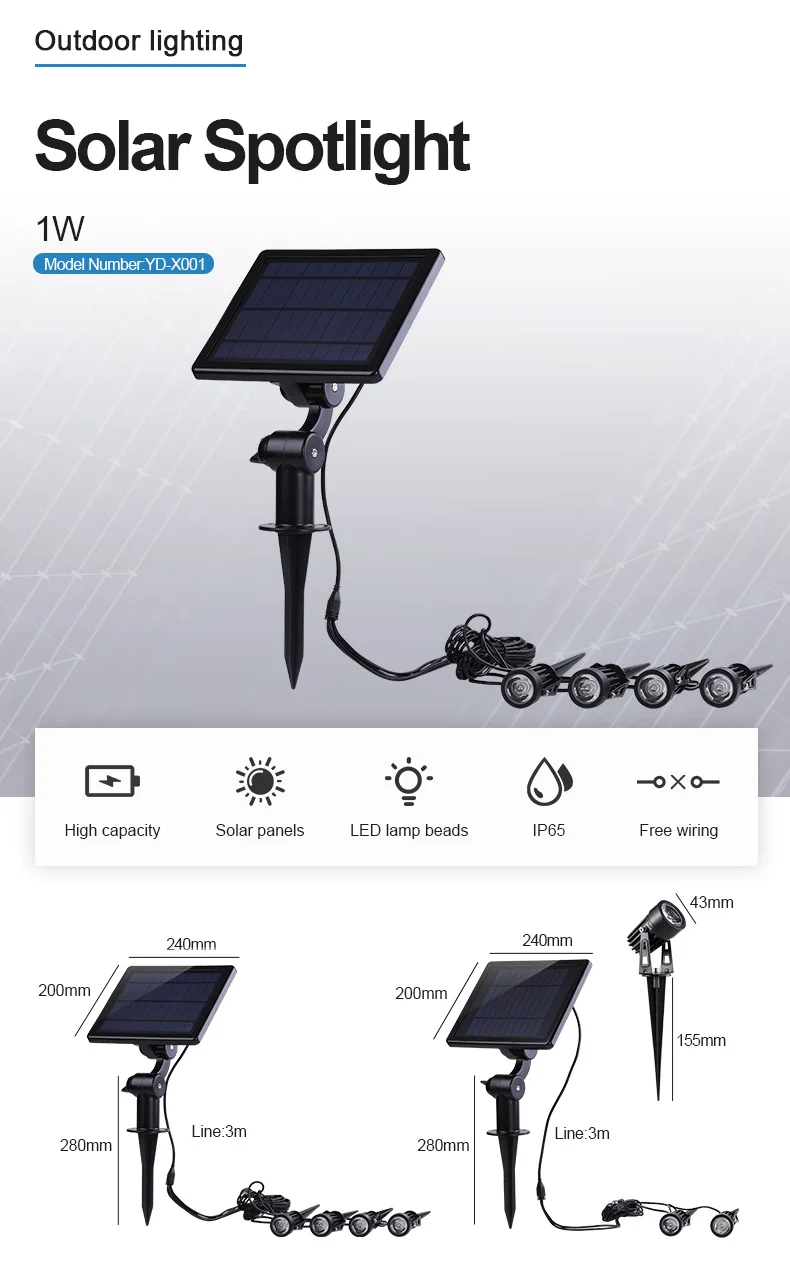 Zhongshan Factory Aluminum Decorative 6 Head Led Solar Garden Pin Spot Light For Outdoor Wall Tree Lawn Flower
