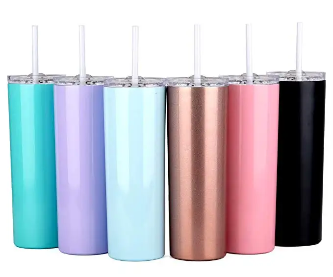Straw Tumbler Skinny Travel Tumbler With Lid,Vacuum Insulated Double