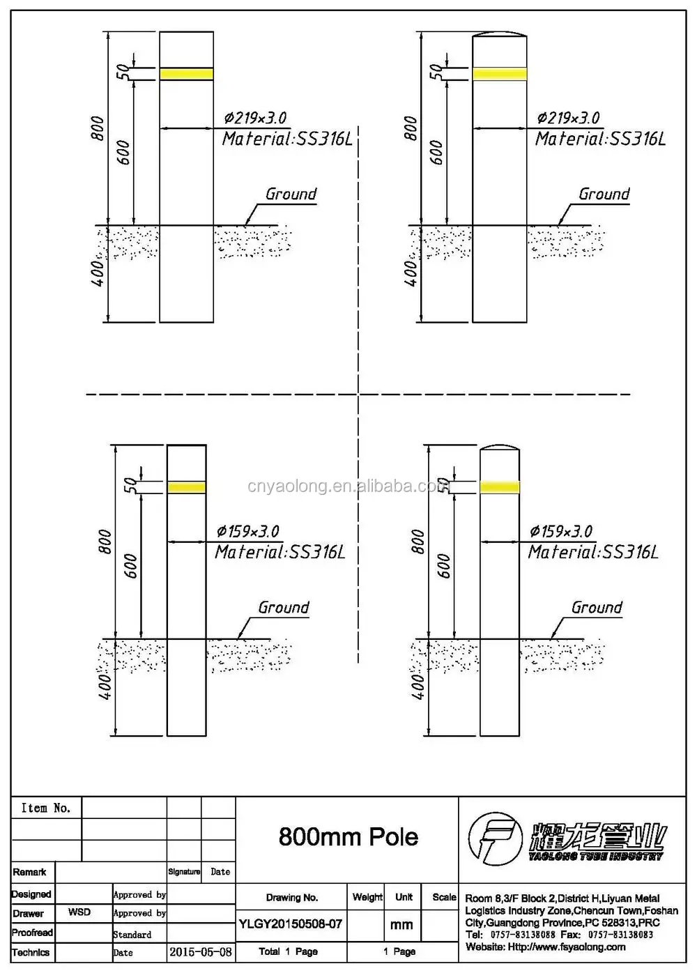 pipe steel bollards 6 304/316l Grade Bolt Stainless Steel Fixed Down Bollards