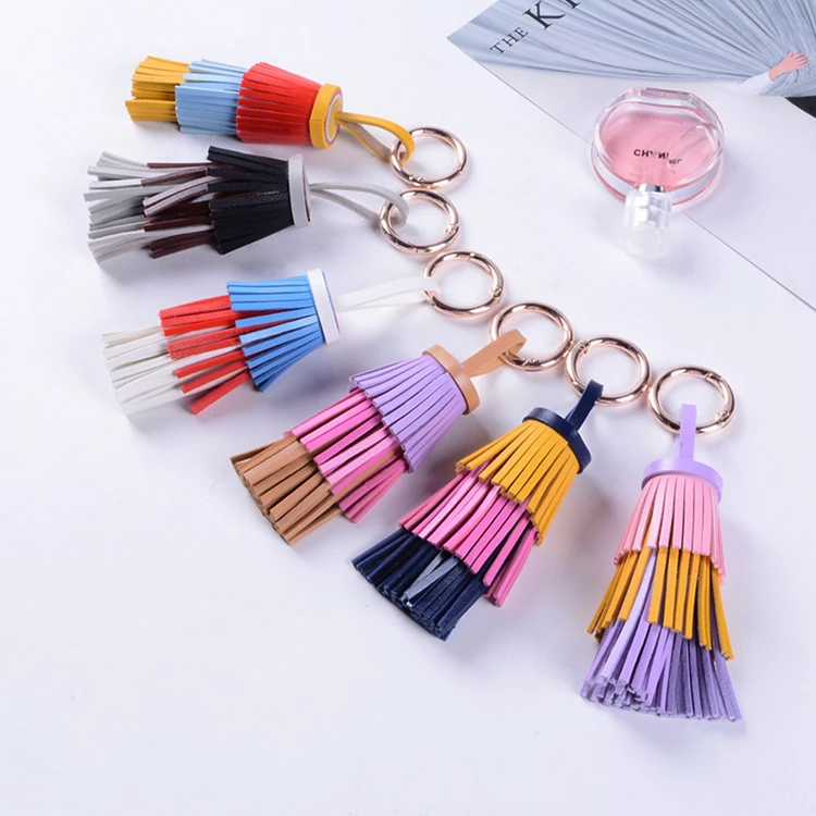 Yongze Cheap Colorful 3 layered promotional custom keyring PU Tassel Keychain4591689641_983239973.jpg